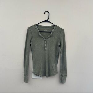 Aerie Olive Waffle Ribbed Henley Top